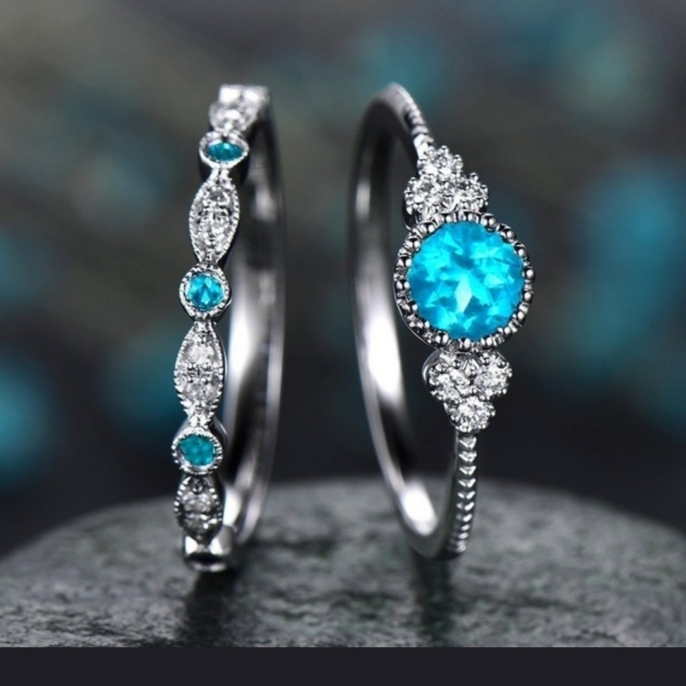 Blue Zircon Ring Set